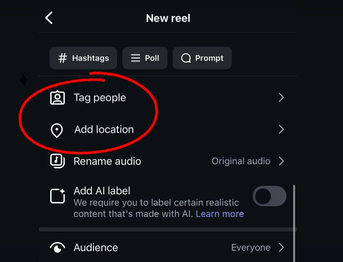 Tag people and add a location to expand your Reel's reach