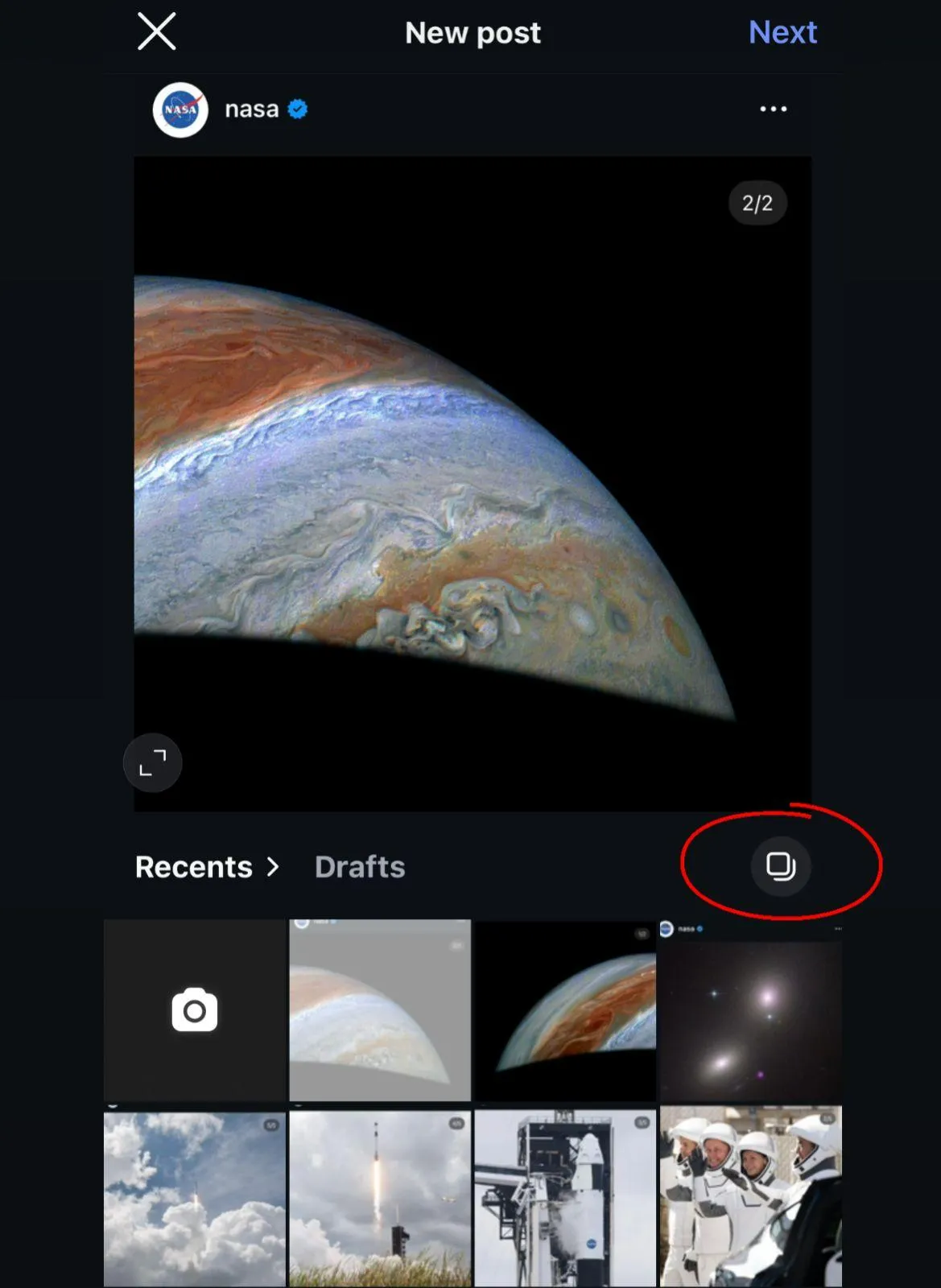 Select multiple photos for an Instagram carousel