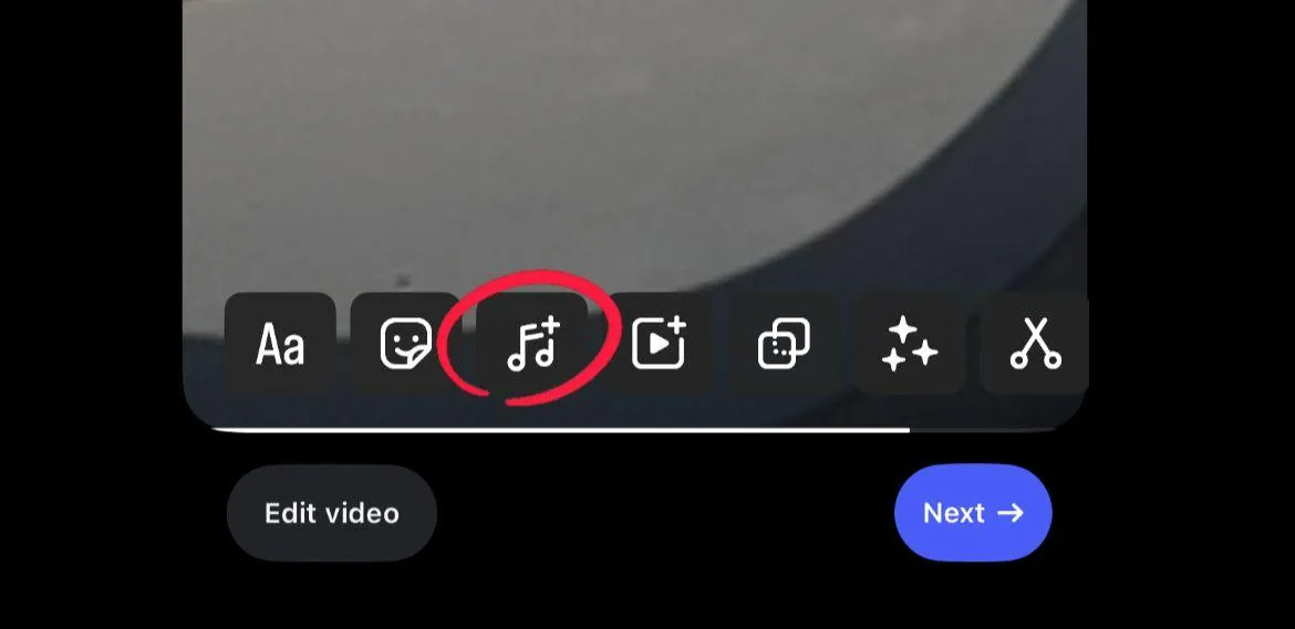 Tap the audio icon to choose music for a Reel